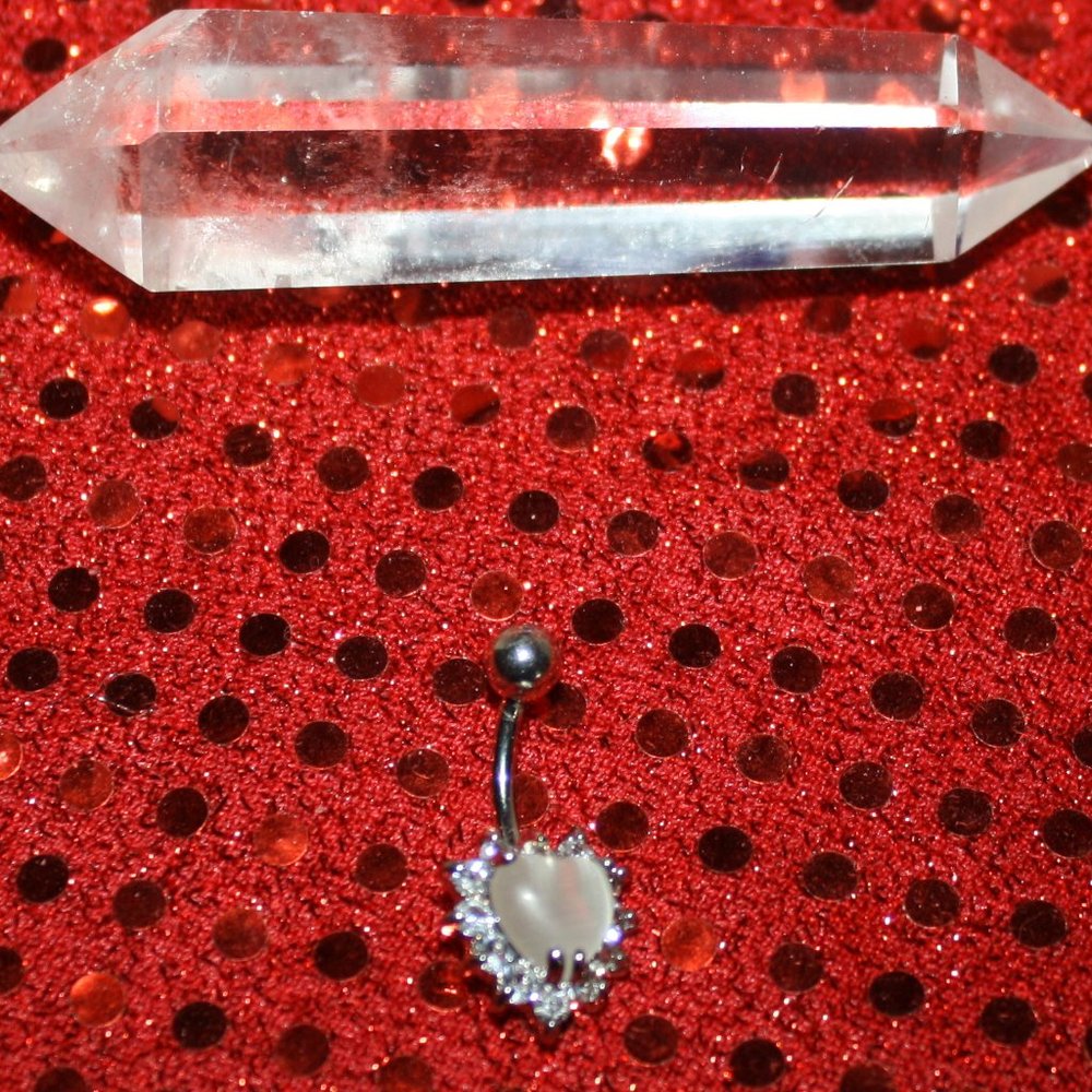 Moonstone & Rhinestones Belly Ring